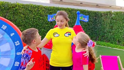 Diana and Roma play outdoor games with their mom and help mom cook food