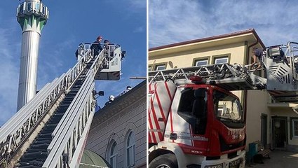 Kocaeli'de kubbe onarımı sırasında fenalaşan işçiyi itfaiye merdivenle indirdi