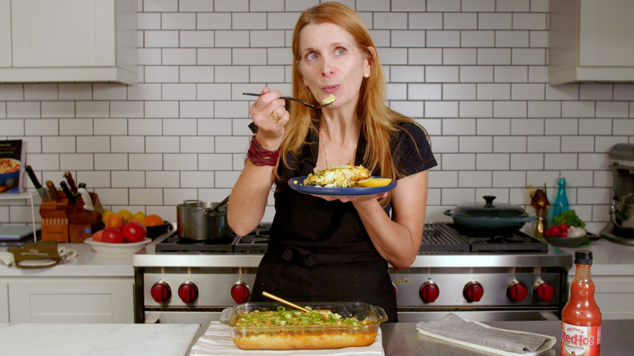 Cookbook Author Melissa Clark Makes Puffy Spoon Bread with Corn, Crab, and Roasted Red Peppers