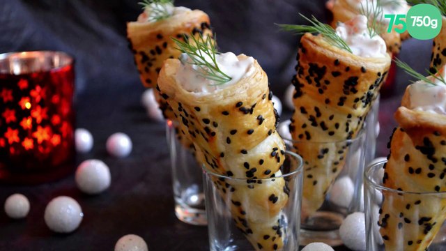 Cornets feuilletés au fromage frais et saumon fumé