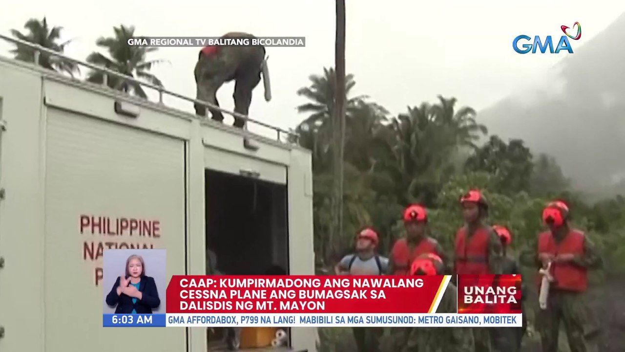 CAAP: Kumpirmadong ang nawalang Cessna Plane ang bumagsak sa dalisdis ng Mt. Mayon | UB