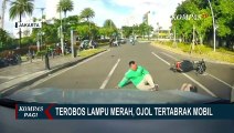 Nekat Terobos Lampu Merah, Ini Detik-Detik Ojol Tertabrak Mobil di Menteng!