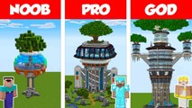 Minecraft NOOB vs PRO vs GOD_ CYBERPUNK TREE HOUSE BUILD CHALLENGE in Minecraft _ Animation