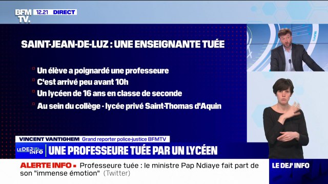 Professeure mortellement poignardée à Saint-Jean-de-Luz: le lycéen aurait indiqué ce n'est pas moi, c'est une voix qui m'a demandé de faire ça
