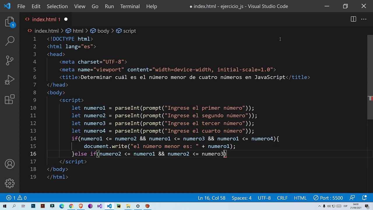 Determinar cuál es el número menor de cuatro números en JavaScript