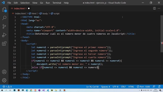 Determinar cuál es el número menor de cuatro números en JavaScript