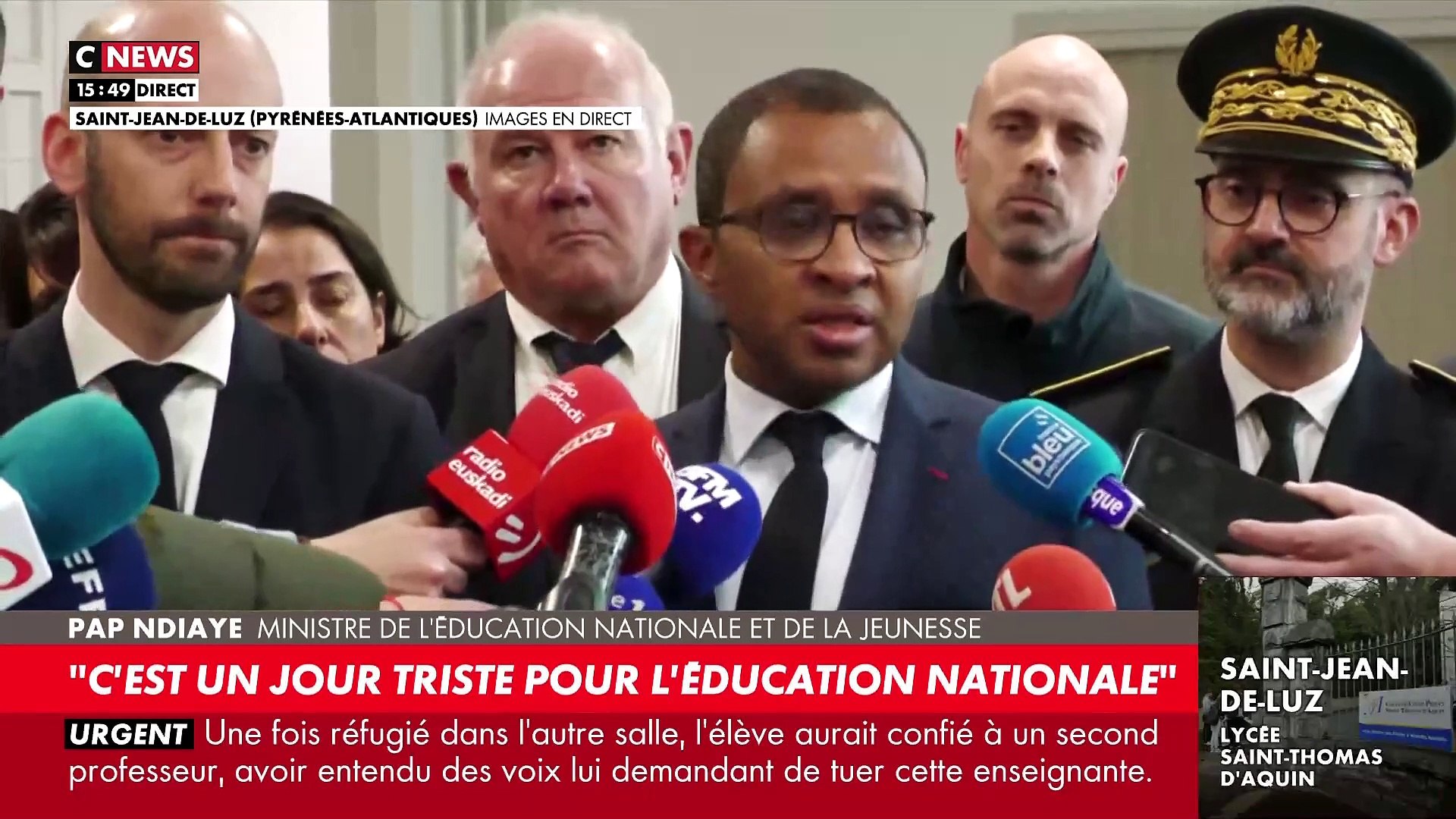 Meurtre d'une prof à Saint-Jean-de-Luz : Regardez la conférence de presse  cet après-midi, du Ministre de l'éducation, Pap Ndiaye, qui s'est rendu sur  place - Vidéo Dailymotion