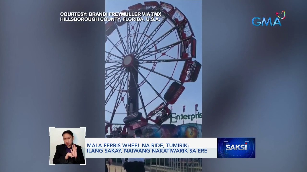 Mala-ferris wheel na ride, tumirik; ilang sakay, naiwang nakatiwarik sa ere | Saksi
