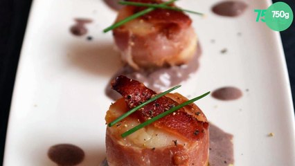 Video herunterladen: Saint-Jacques poêlées au lard, sauce à la moutarde Violette de Brive