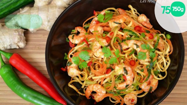 Nouilles chinoises au paprika fumé, crevettes marinées au citron vert