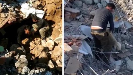 Yıkılan ahırın enkazından iki koyun depremin 17. gününde canlı çıkarıldı