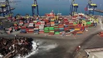 Yangının ardından İskenderun Limanı’ndaki ayrıştırma çalışmaları havadan görüntülendi