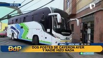 Rímac: reportan congestión vehicular tras la caída de dos postes en jirón Virú