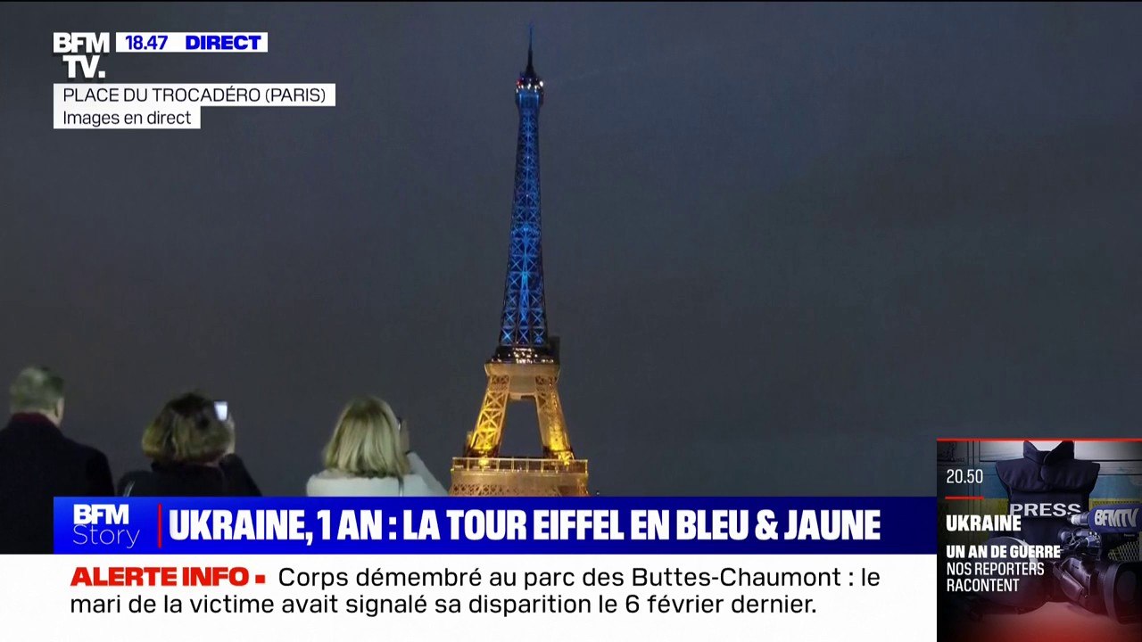 La tour Eiffel s'illumine aux couleurs de l'Ukraine, un an après le début de l'invasion russe