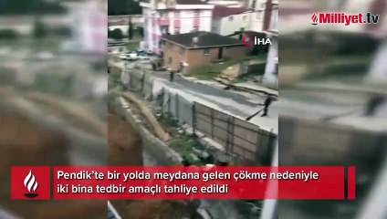 Pendik’te yolda çökme oluştu, iki bina tahliye edildi