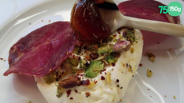 Burrata, pistaches, coppa, miel de callune