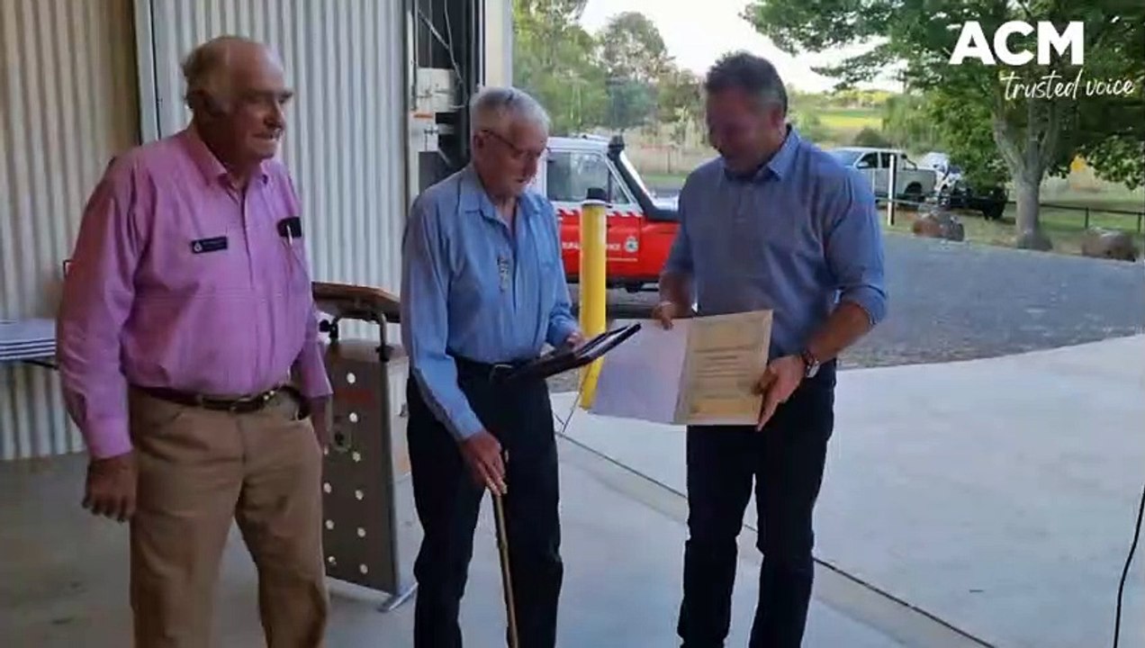 Towac Rural Fire Brigade members Morrie Dally and Bill Hicks awarded life membership