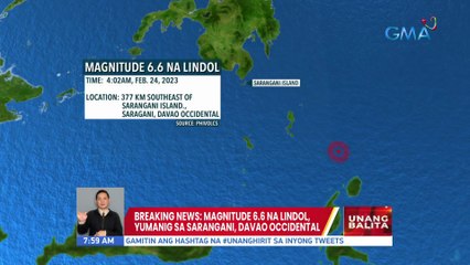 Breaking News: Magnitude 6.6 na lindol, yumanig sa Sarangani Davao Occidental | UB
