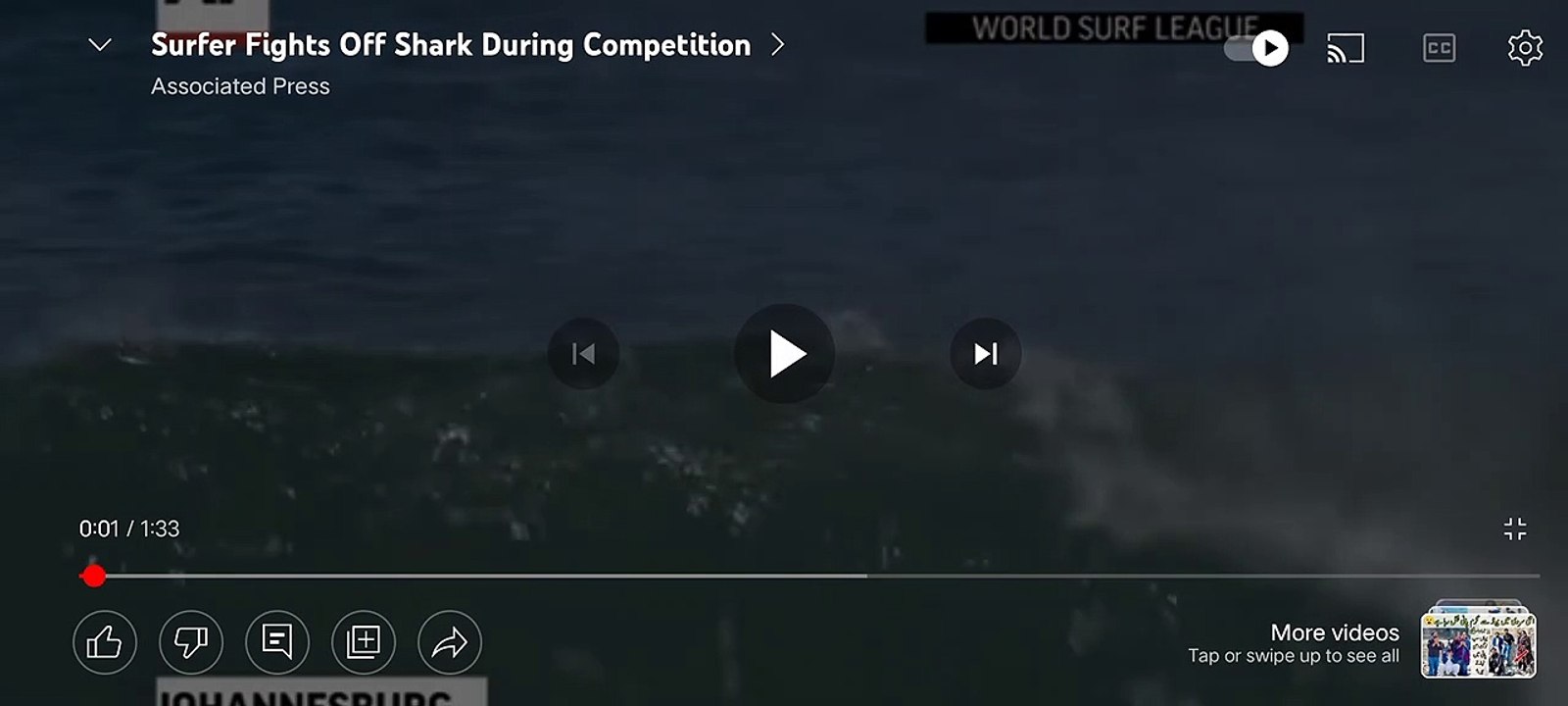 Shark attack on surfer during competition.