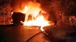 बायपास रोड पर ट्रक और हाइवा में टक्कर, गाड़ियों में लगी भीषण आग, दोनों के चालक जिंदा जले