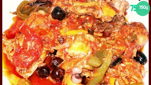 Cuisses de poulet aux 3 poivrons et aux olives de Nyons