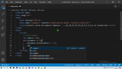 Invertir serie de números impares: ...,21,19,17,15,13,11,9,7,5,3,1 en JavaScript