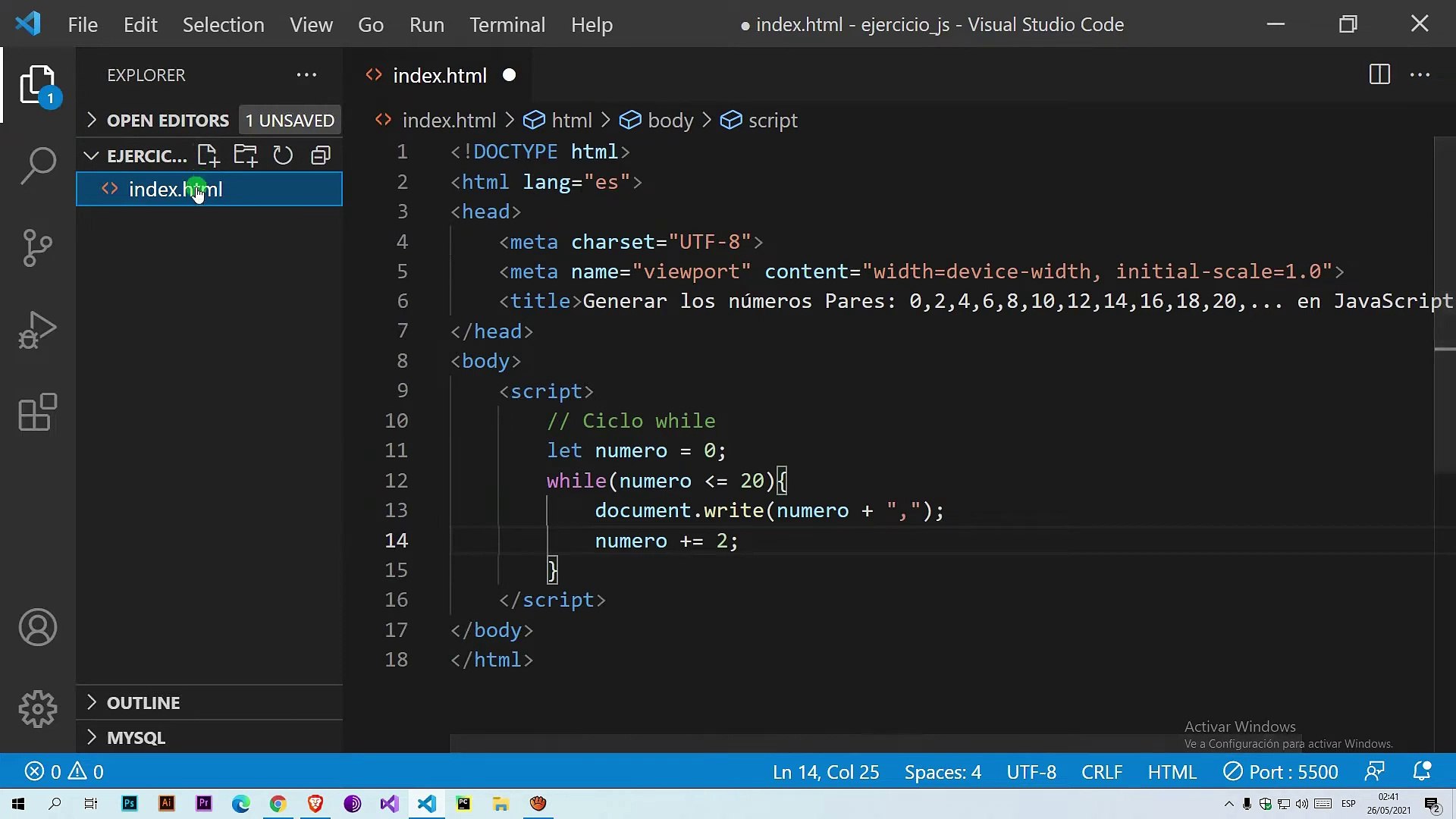 Generar los números pares: 0,2,4,6,8,10,12,14,16,18,20,... en JavaScript