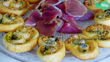 Palmier au chèvre et basilic garni de graines de pavot