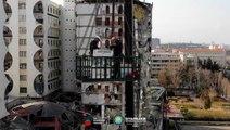 Cat rescued from damaged building after earthquake in Turkish city of Diyarbakir