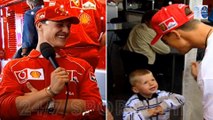 Never-before-seen images of Michael Schumacher with a VERY young future F1 star are revealed - so can you guess who the little boy is?