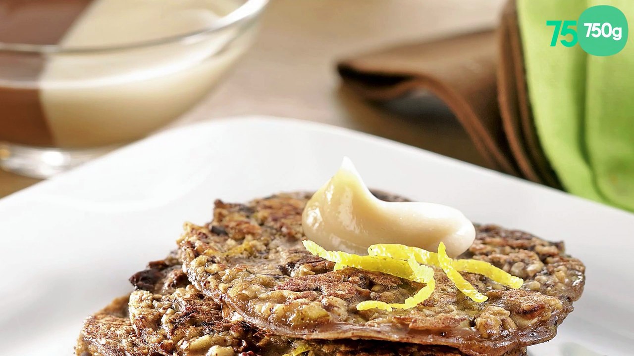 Petites galettes au chocolat, flocons et lait d'avoine, duo de crème vanille chocolat