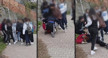 Kız öğrenciler sokak ortasında birbirine girdi