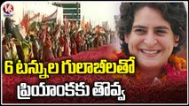 Flower Petals Spread On Road To Welcome Priyanka Gandhi _ Congress Plenary Session _ V6 News