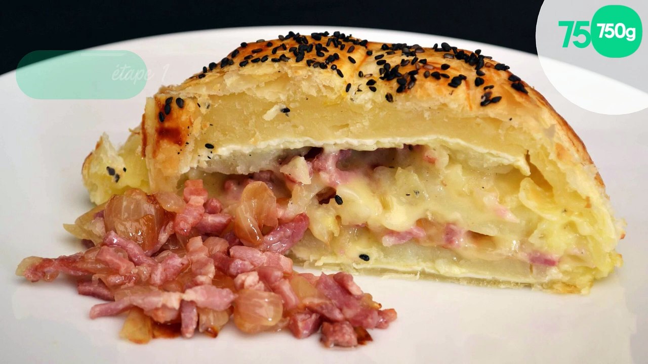 Feuilleté au camembert, pommes de terre, lardons et oignons confits au balsamique