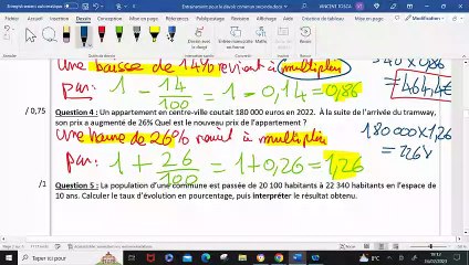 Entrainement devoir commun seconde - Correction exercice 1 : pourcentages