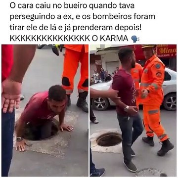 A situação inusitada chamou a atenção de quem passava pela área central de Caratinga, no Leste de Minas. A tampa do bueiro foi aberta por bombeiros e o homem saiu da tubulação.