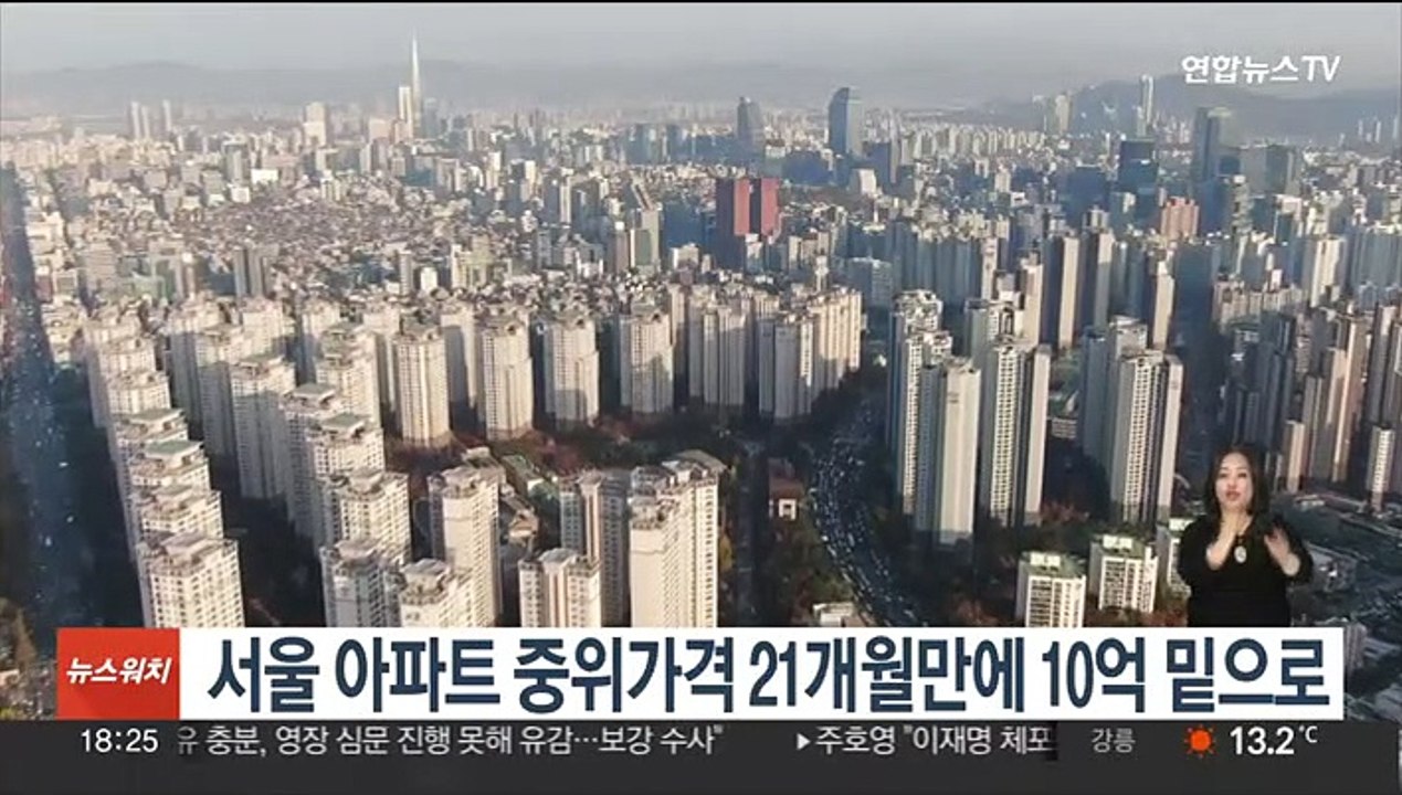 서울 아파트 중위가격 21개월만에 10억 밑으로