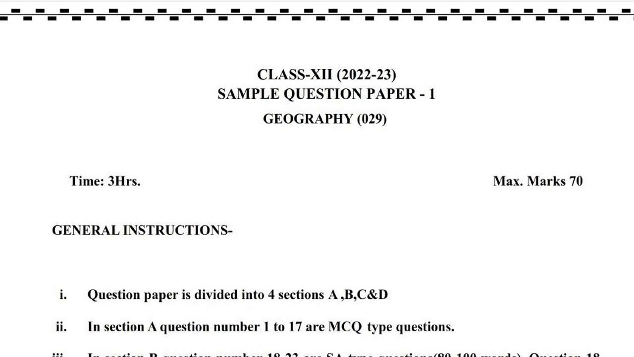 class 12 geography sample paper  1 for 2023 | sample paper class 12 geography 2022-23 | CBSE Exam, class 12