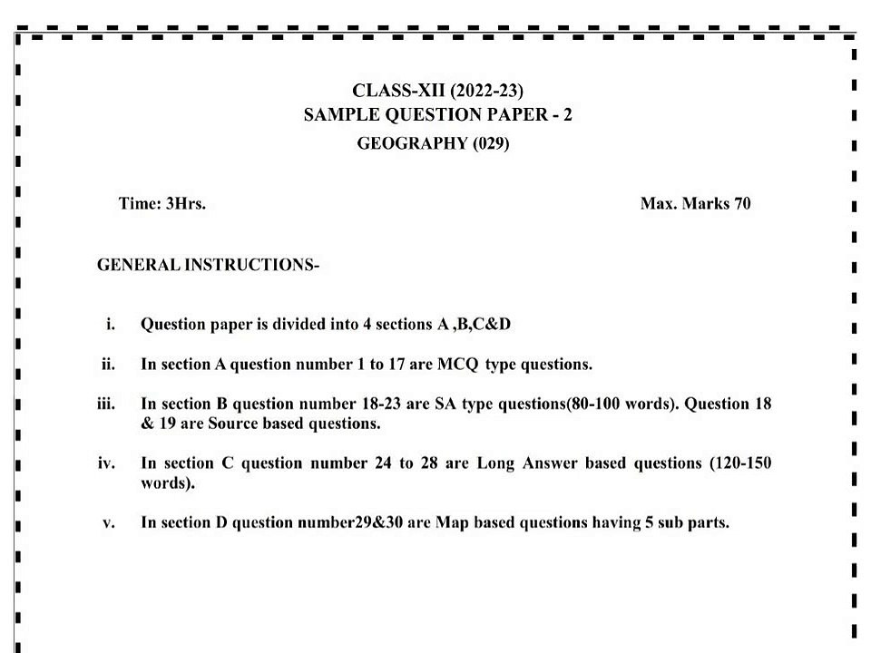 class 12 geography sample paper 2 for 2023 | sample paper class 12 geography 2022-23 | CBSE Exam, class 12