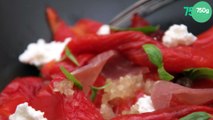 Salade tiède de poivrons grillés au jambon de parme et chèvre frais