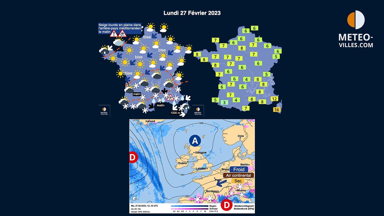 prévisions météo-villes du lundi 27 février 2023