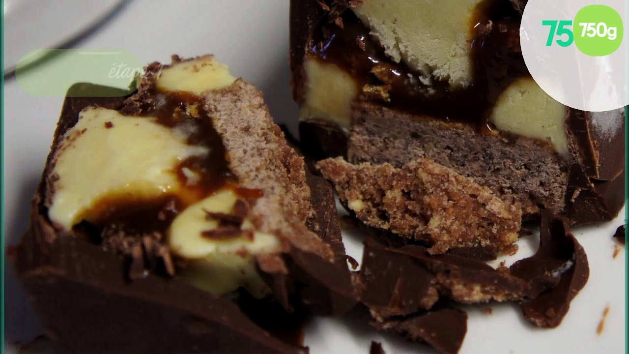 Barre glacée et craquante au chocolat et vanille et caramel façon Mars sans gluten