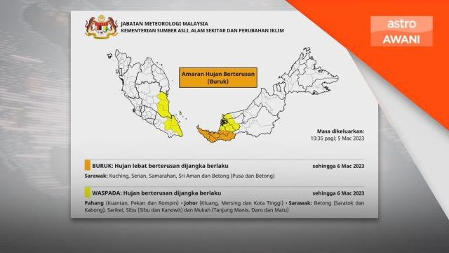 Ramalan Cuaca | Amaran hujan lebat berterusan tahap buruk di Sarawak