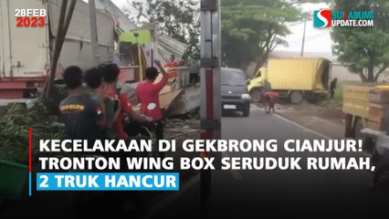 Kecelakaan di Gekbrong Cianjur! Tronton Wing Box Seruduk Rumah, 2 Truk Hancur