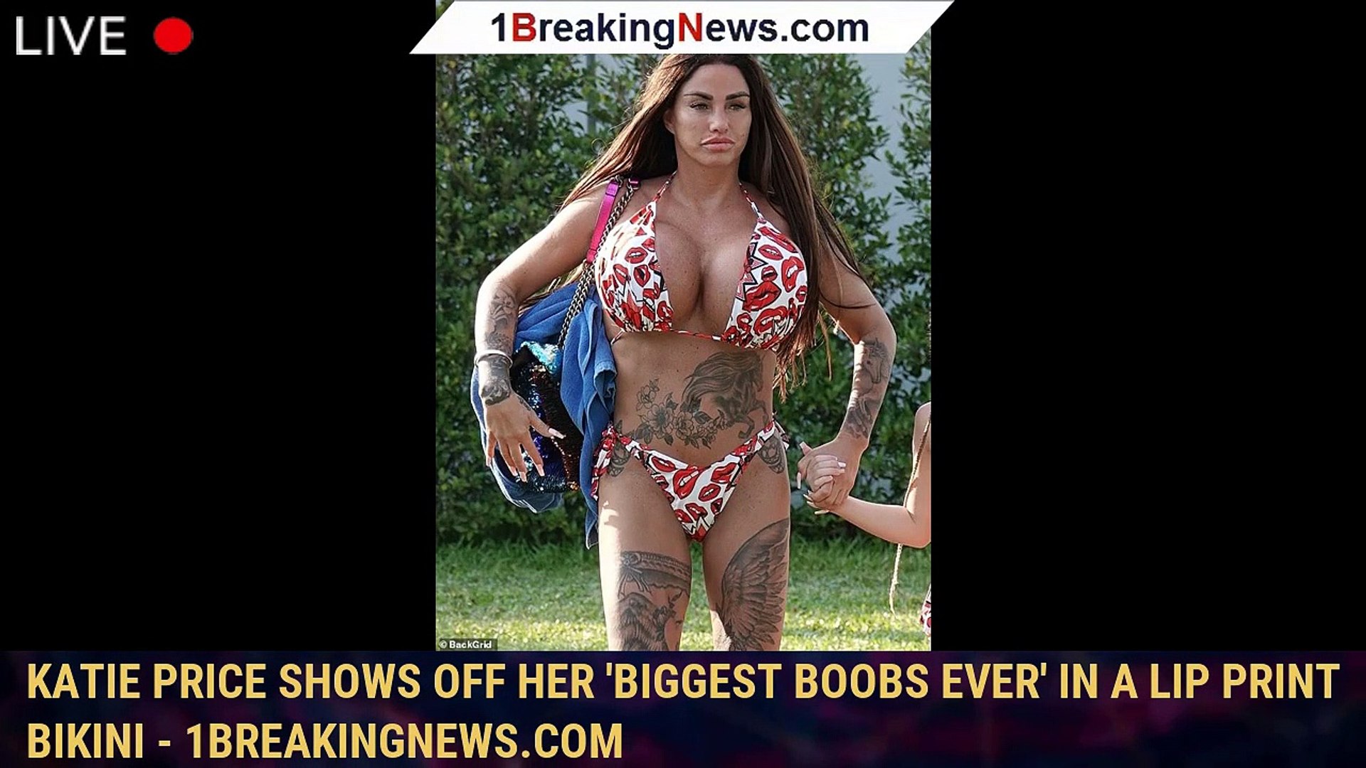 Katie Price shows off her 'biggest boobs ever' in a lip print bikini -  1breakingnews.com - video Dailymotion