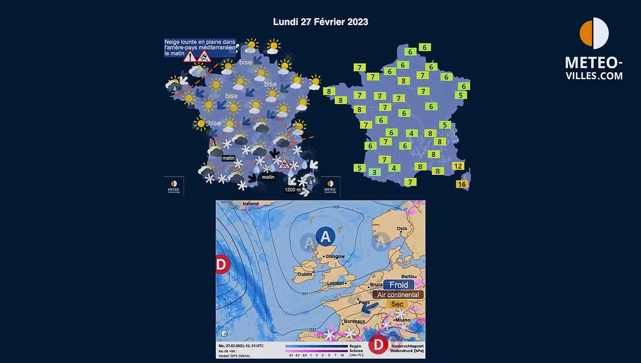 prévisions météo-villes du lundi 27 février 2023