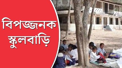 বিপজ্জনক স্কুলবাড়ি, পশ্চিম মেদিনীপুরে ক্লাস চলছে গাছের তলায়