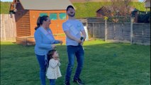 Dad-to-be has trouble setting off the confetti cannon during gender reveal