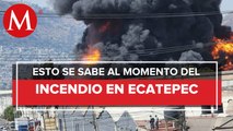 Bomberos laboran para sofocar incendio en recicladora en Ecatepec