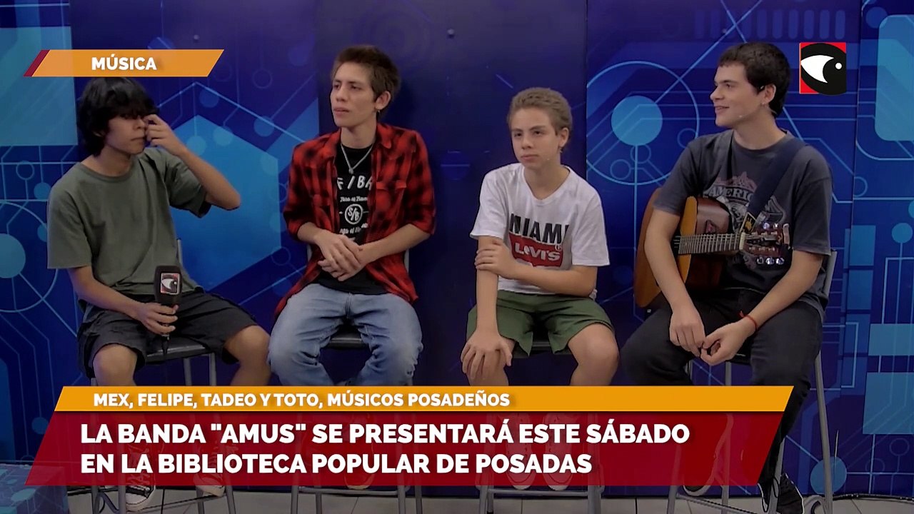 Mex, Felipe, Toto y Tadeo, integrantes de la banda musical Amus, invitaron a disfrutar de su presentación este sábado en la Biblioteca Popular de Posadas